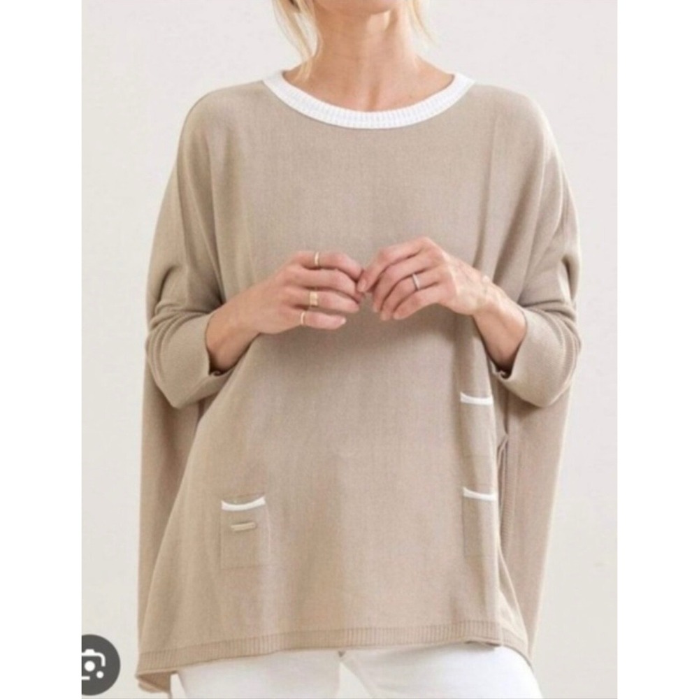 Mersea Catalina Sweater in Cream/Tan One Size Classic Minimalist Fall Essential